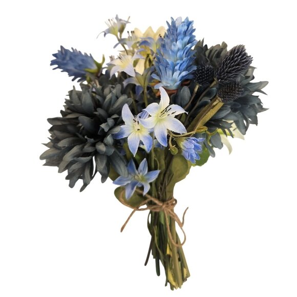 Artificial Blue Mums & White Sunflowers 16 Stem Faux Floral Bundle Arrangement B - Picture 5 of 16